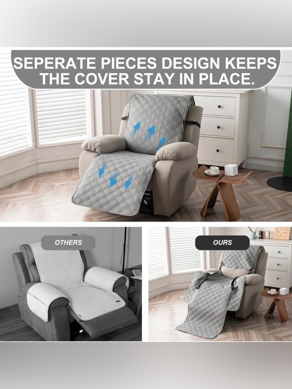 β¨ Waterproof Recliner Chair Cover β Light Grey (23.6β) β¨πΎ - Picture 5 of 8